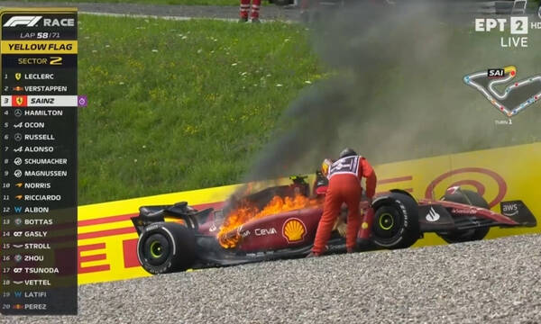 Formula 1: «Τρόμος» με Σάινθ - Πήρε φωτιά η Ferrari του (video)